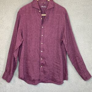 Stenstroms Shirt Mens XL Purple 100% Linen Long Sleeve Fitted Body Luxury
